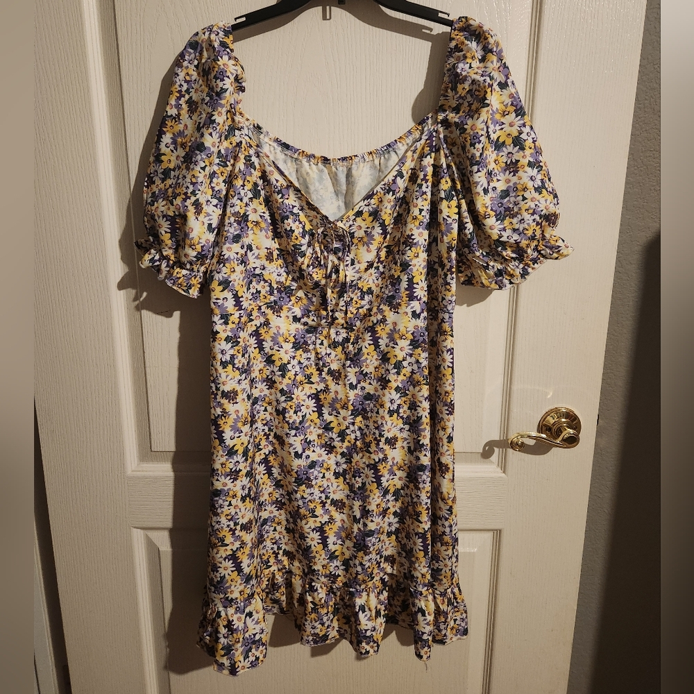 Shien Floral Puff Sleeve Dress Curvy Girl Style